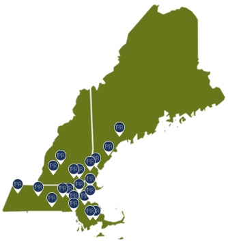 decorative map representing PR Management franchise locations throughout Northern New England